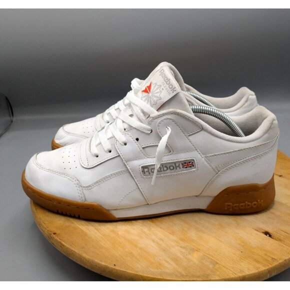 REEBOK Workout Plus Men 11 Classic Shoe White Leather Gum Sole CN2126 Sneaker - Picture 2 of 14